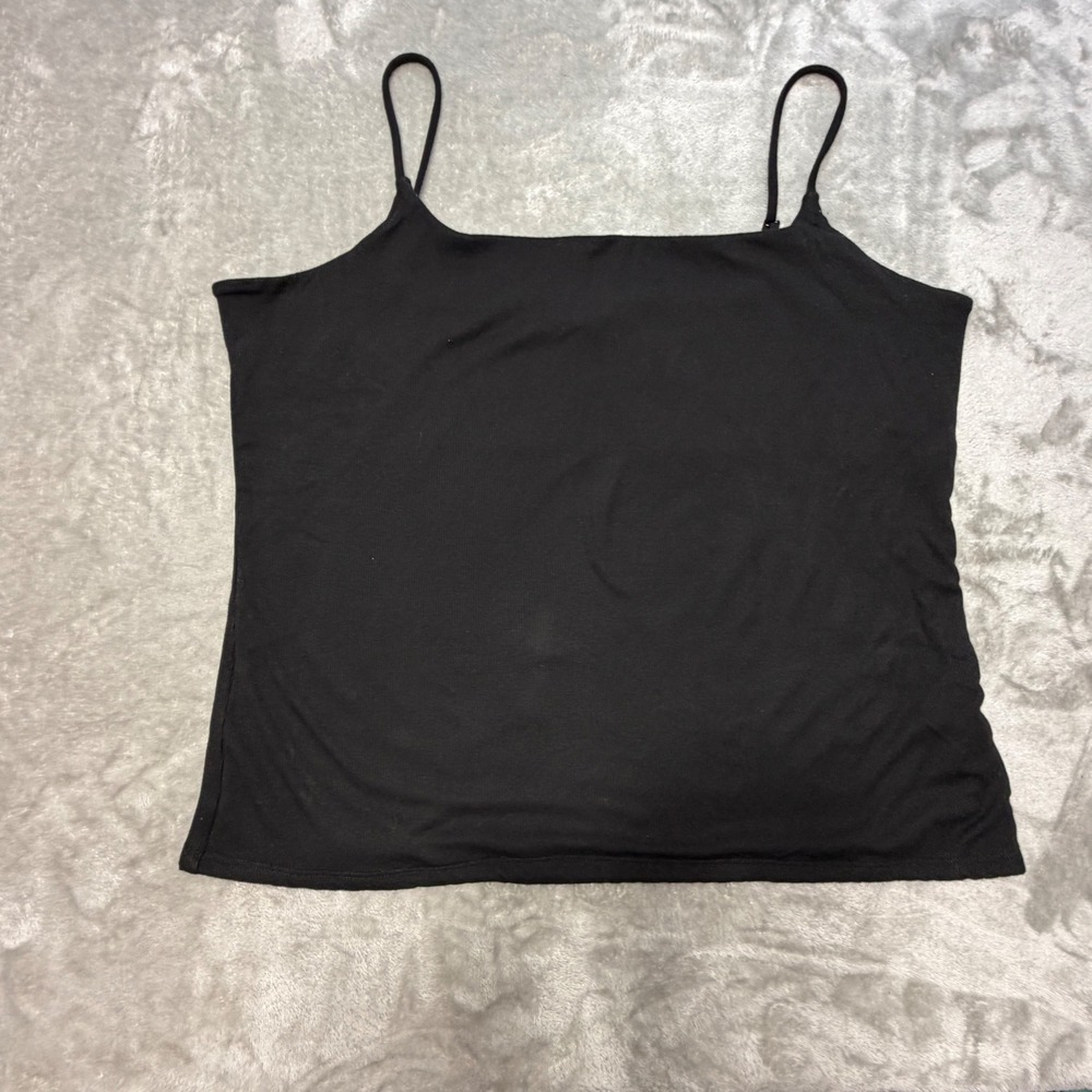 Express Fitted Ribbed Cami Top Black Spaghetti Strap Straight Neck 400528